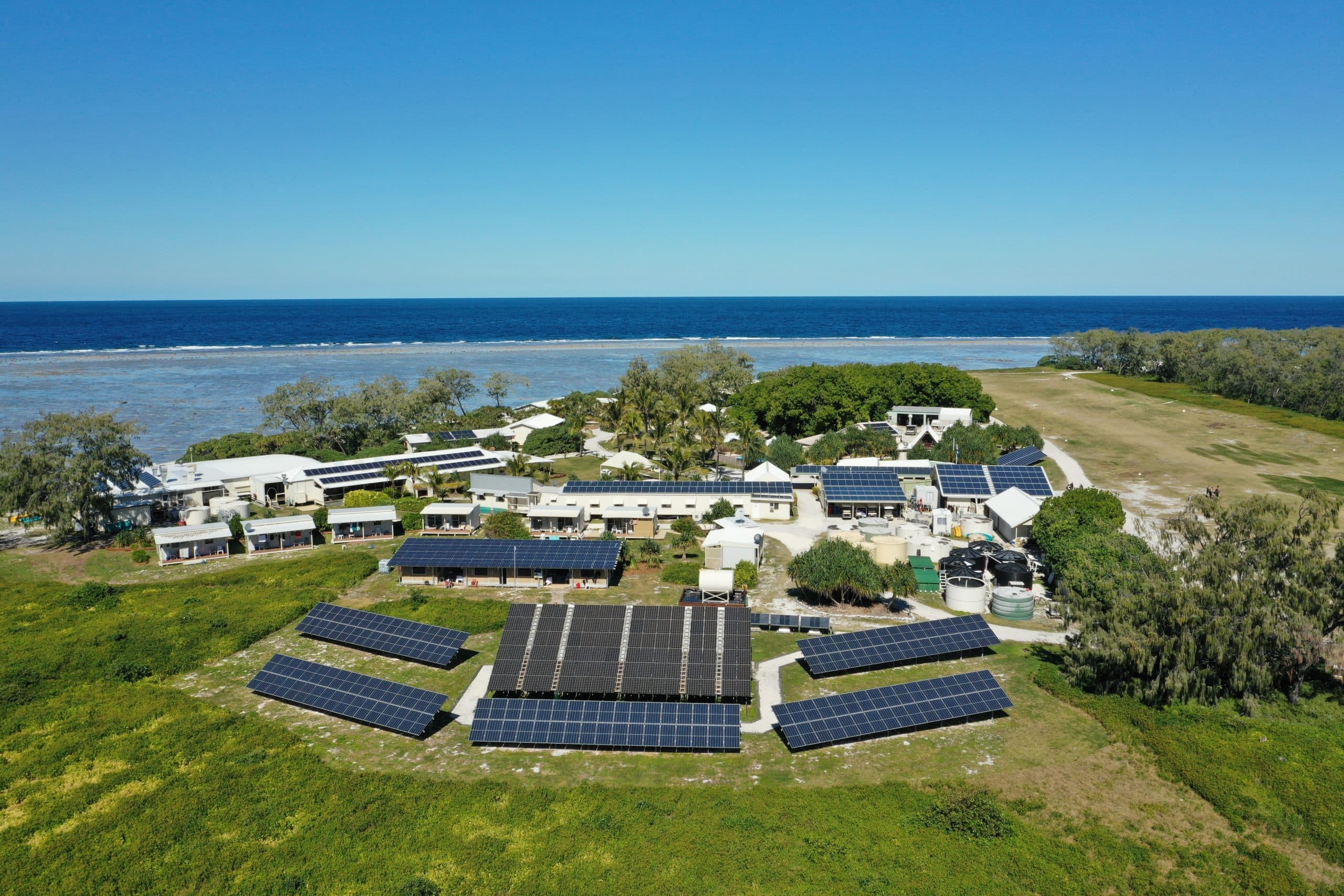Today Lady Elliot Island has a mini solar city with 1,000+ solar panels and 250+ batteries for storage helping us get closer to our 100% renewable energy goal every day (photo by Tourism and Events Queensland). 