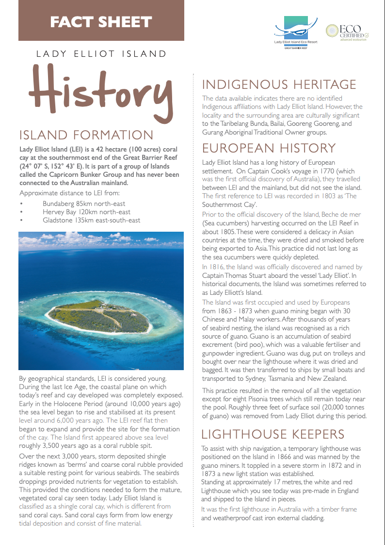 Lady Elliot Island History Fact Sheet